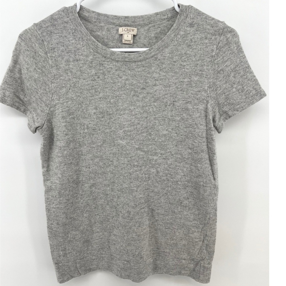 J.Crew Women's S Quiet Luxury T Shirt Sweater Gray Merino Wool Blend Minimal Top
